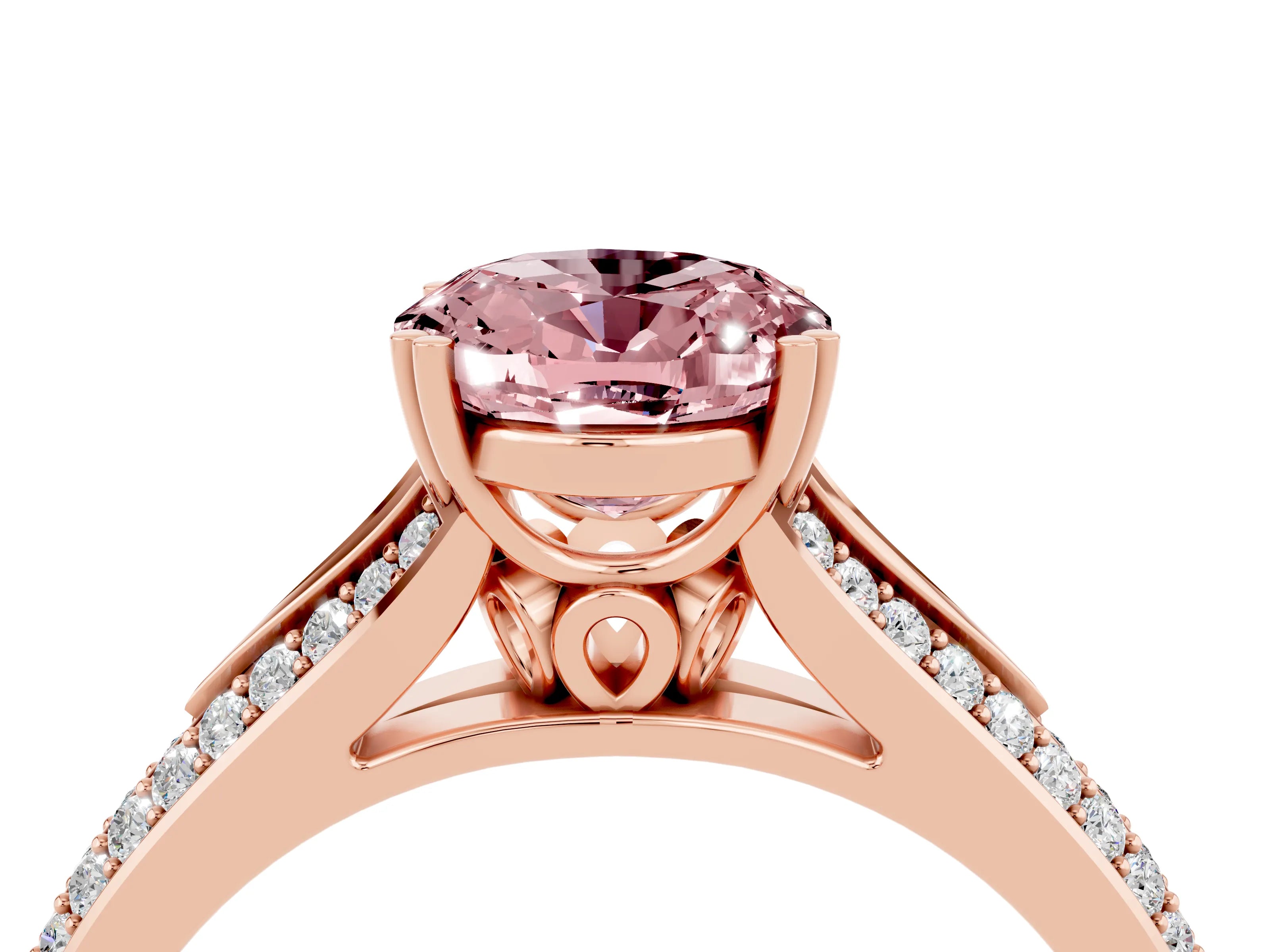 Rose gold Oval Cut Morganite Split Shank Engagement Ring with Pavé Band_4
