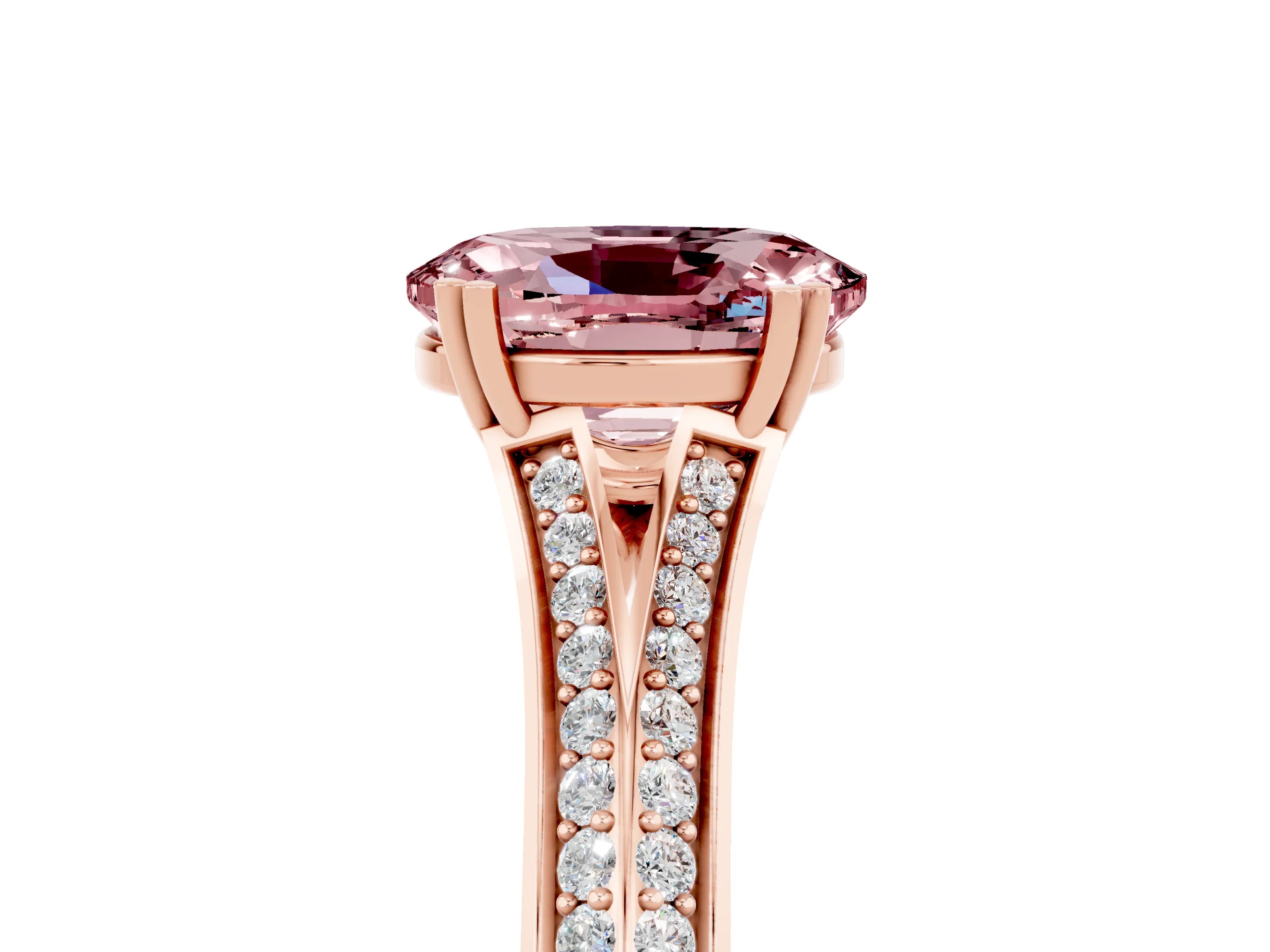 Rose gold Oval Cut Morganite Split Shank Engagement Ring with Pavé Band_5