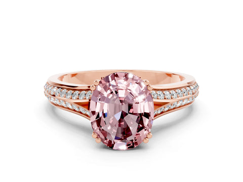 Rose gold Oval Cut Morganite Split Shank Engagement Ring with Pavé Band