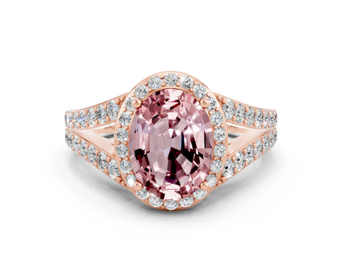 Rose gold Oval Cut Morganite Split Shank Halo Ring with Four-Prong Setting_12