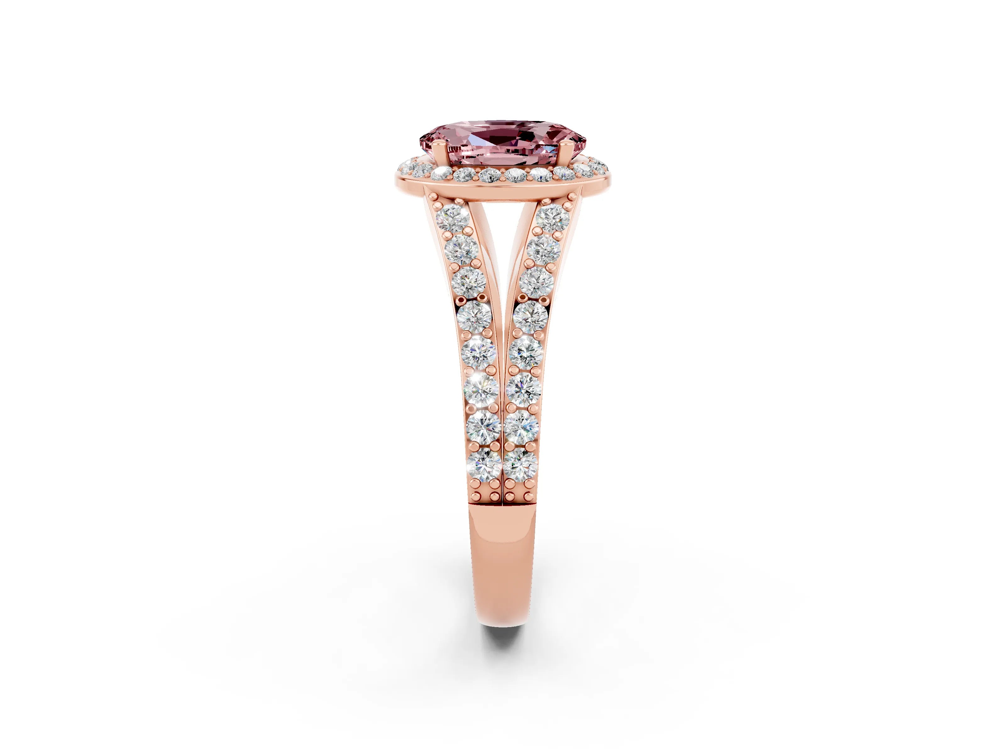 Rose gold Oval Cut Morganite Split Shank Halo Ring with Four-Prong Setting_14
