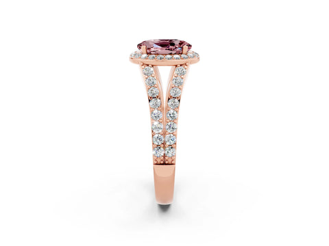 Rose gold Oval Cut Morganite Split Shank Halo Ring with Four-Prong Setting_14