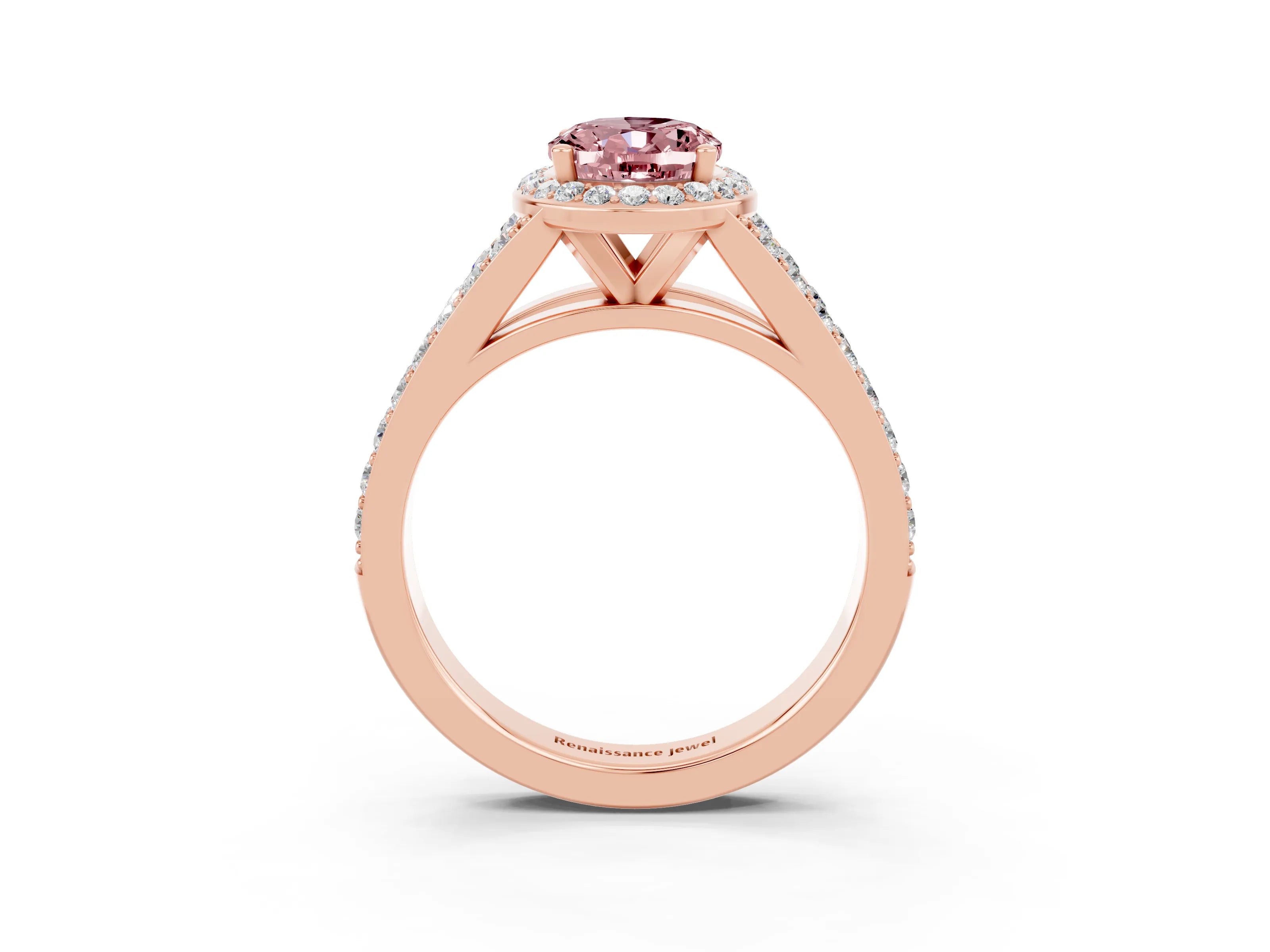 Rose gold Oval Cut Morganite Split Shank Halo Ring with Four-Prong Setting_15