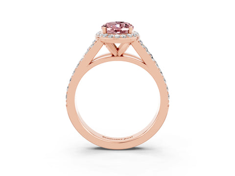 Rose gold Oval Cut Morganite Split Shank Halo Ring with Four-Prong Setting_15