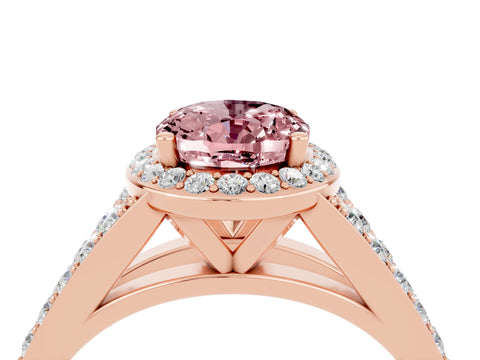 Rose gold Oval Cut Morganite Split Shank Halo Ring with Four-Prong Setting_16