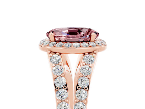 Rose gold Oval Cut Morganite Split Shank Halo Ring with Four-Prong Setting_17