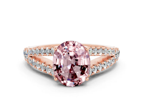 Rose gold Oval Cut Morganite Split Shank Pavé Engagement Ring with Four-Prong Setting_24