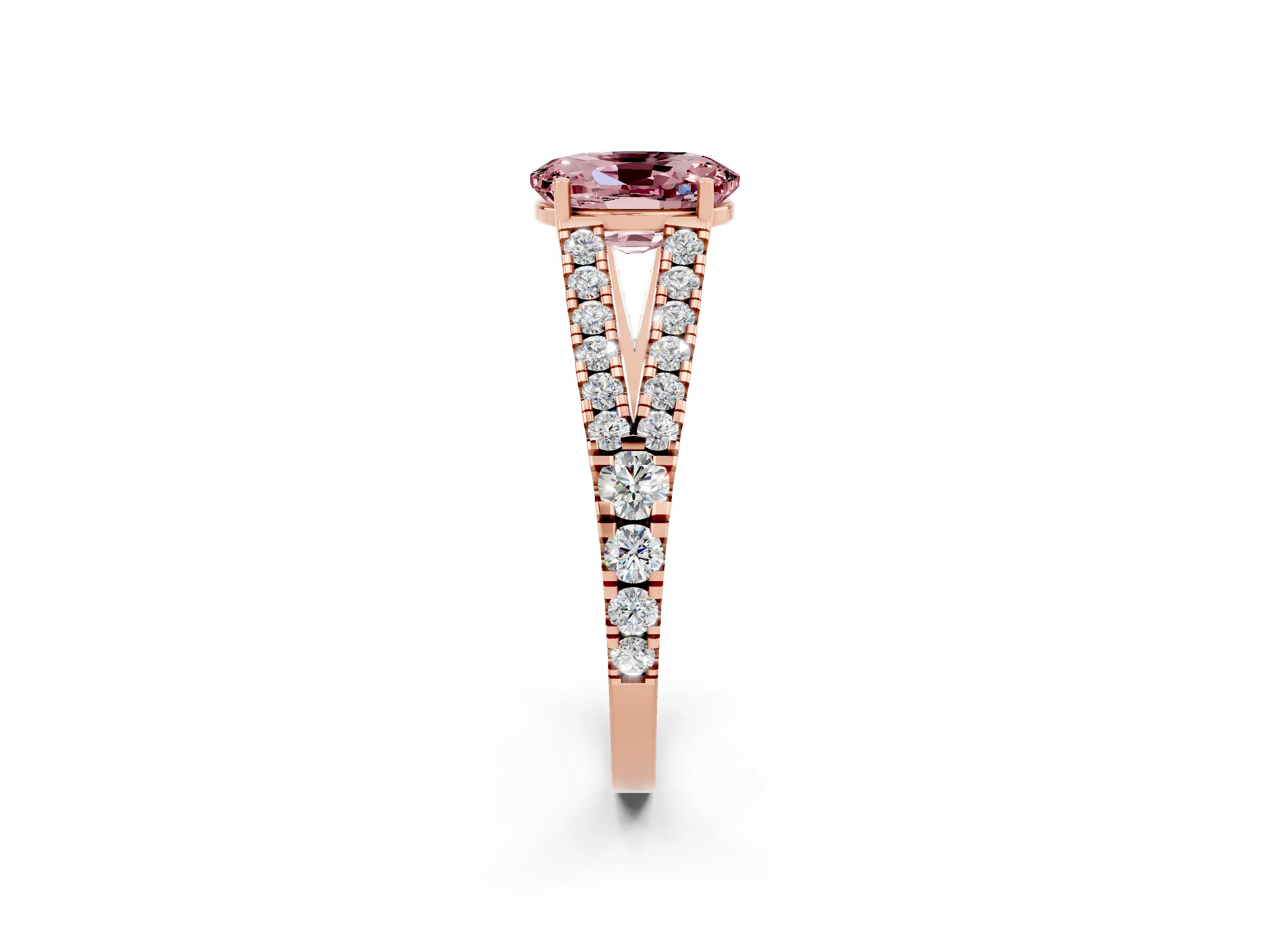 Rose gold Oval Cut Morganite Split Shank Pavé Engagement Ring with Four-Prong Setting_26