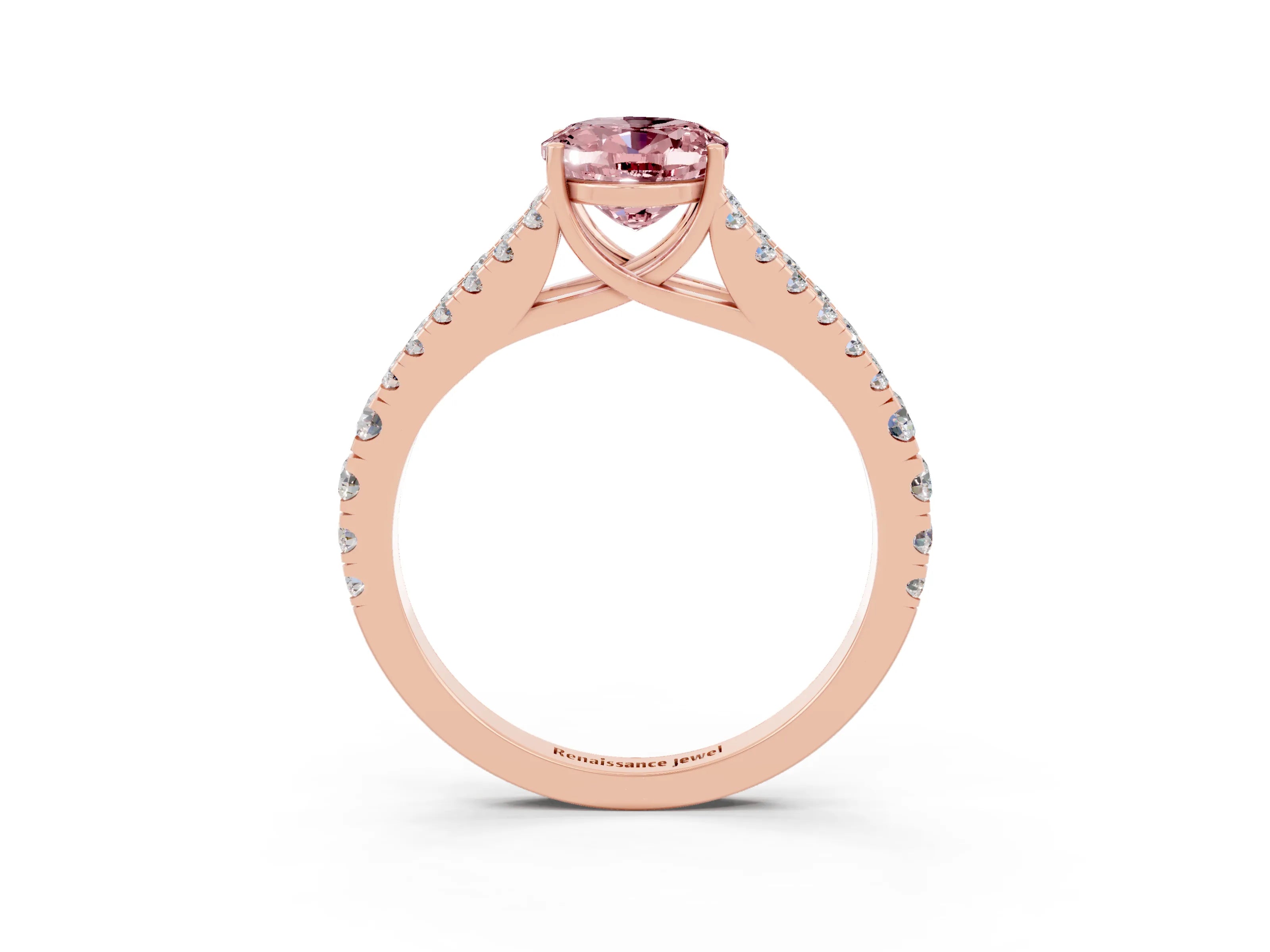 Rose gold Oval Cut Morganite Split Shank Pavé Engagement Ring with Four-Prong Setting_27