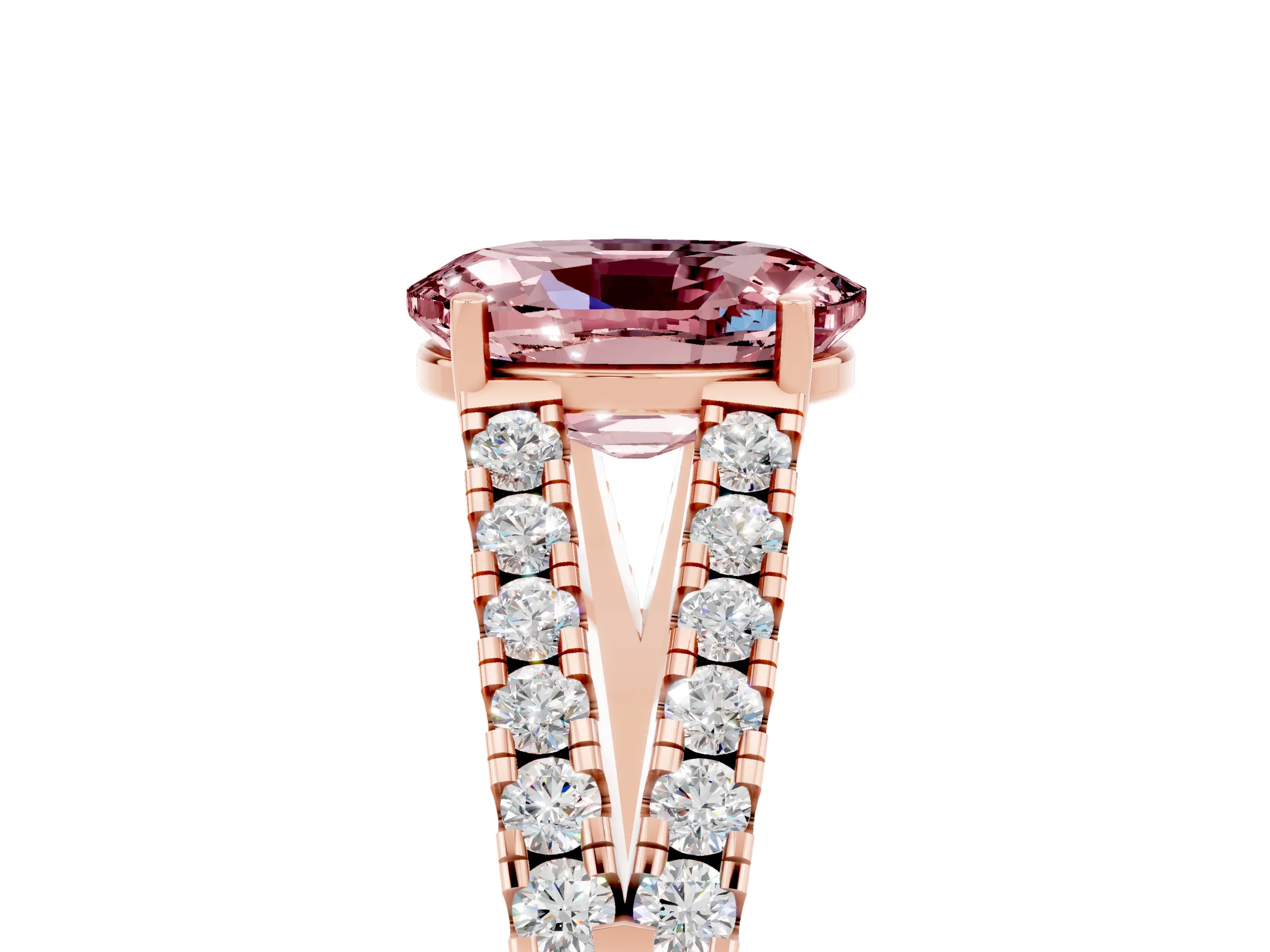 Rose gold Oval Cut Morganite Split Shank Pavé Engagement Ring with Four-Prong Setting_29