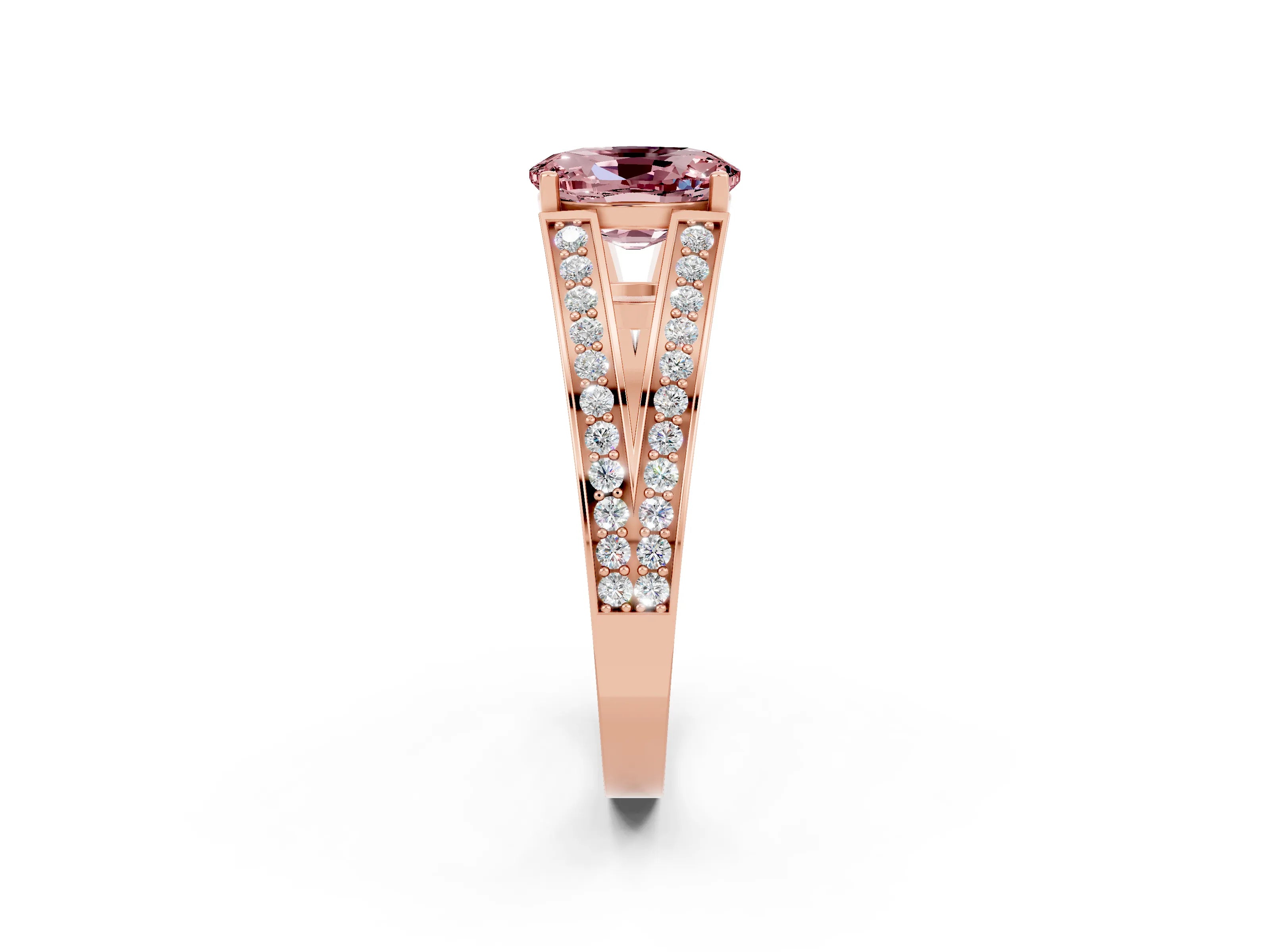 Rose gold Oval Cut Morganite Split Shank Ring with Pavé Band and Four-Prong Setting_2
