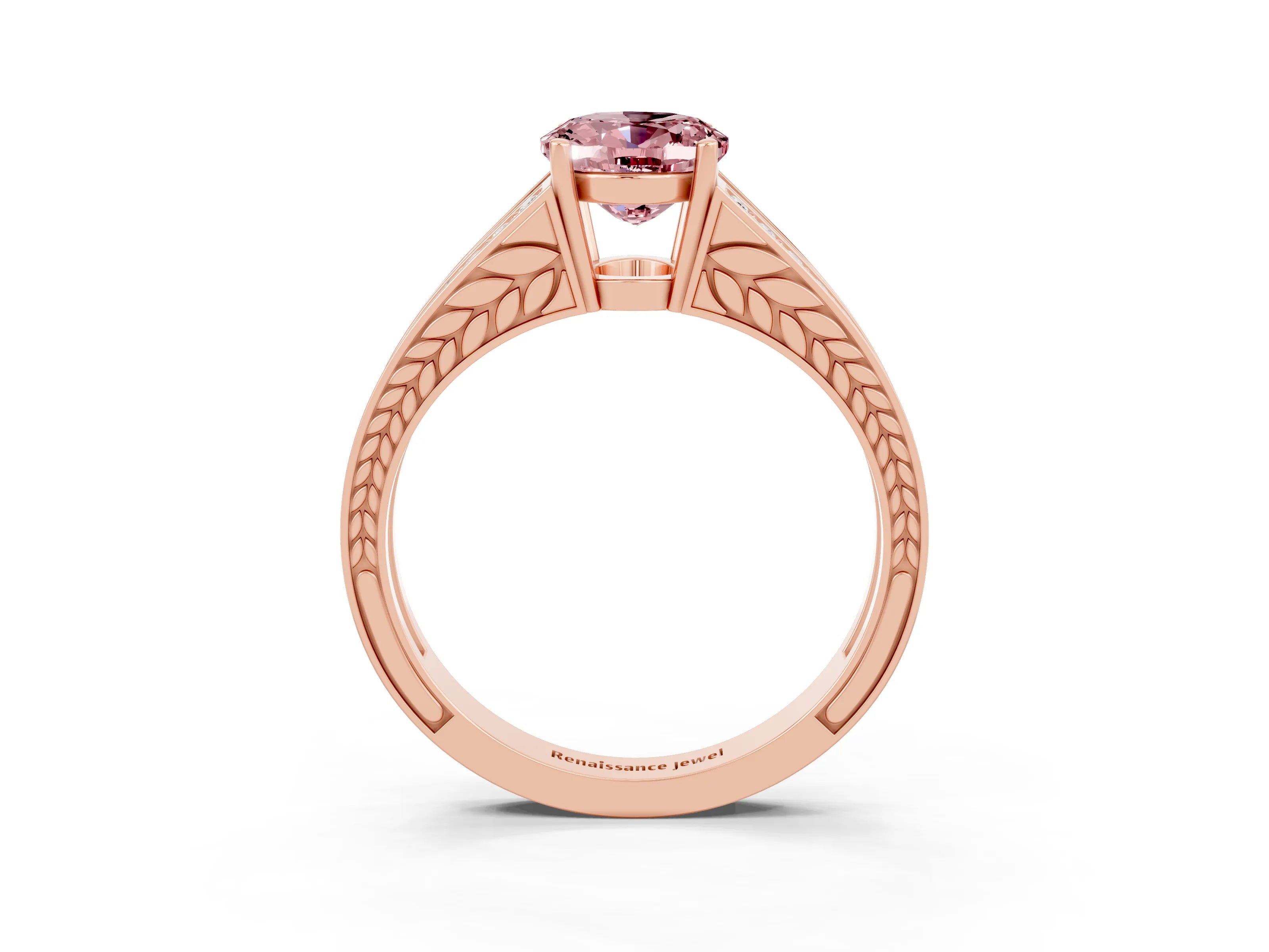 Rose gold Oval Cut Morganite Split Shank Ring with Pavé Band and Four-Prong Setting_3