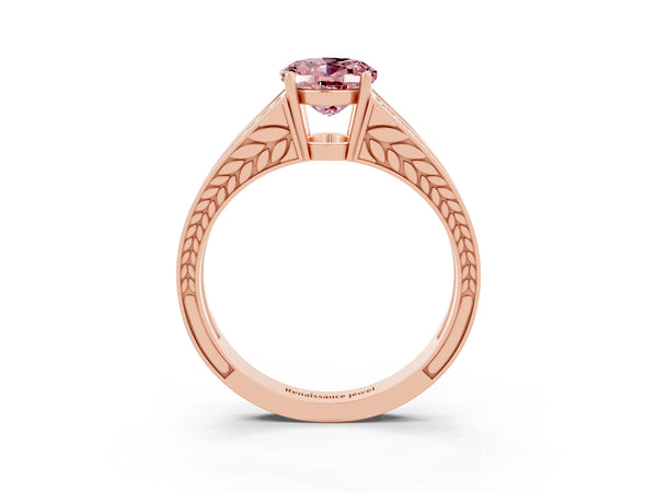 Rose gold Oval Cut Morganite Split Shank Ring with Pavé Band and Four-Prong Setting