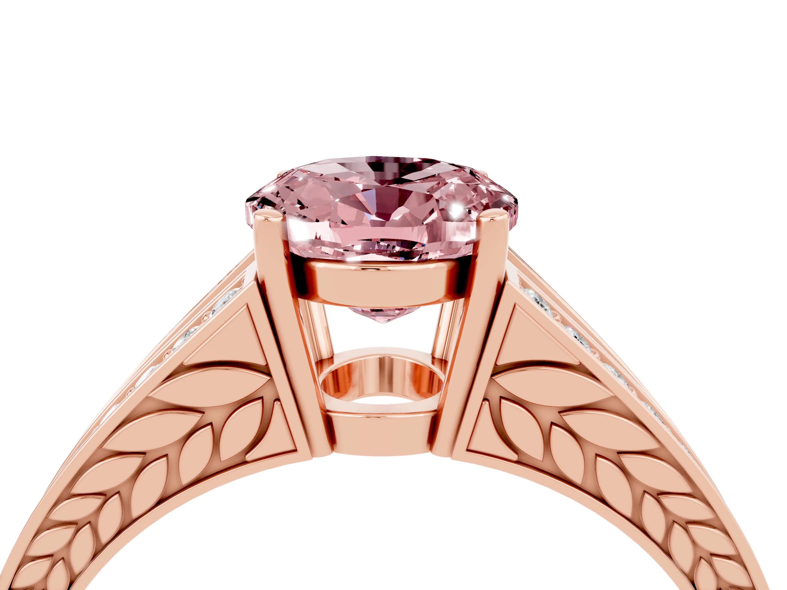 Rose gold Oval Cut Morganite Split Shank Ring with Pavé Band and Four-Prong Setting_4