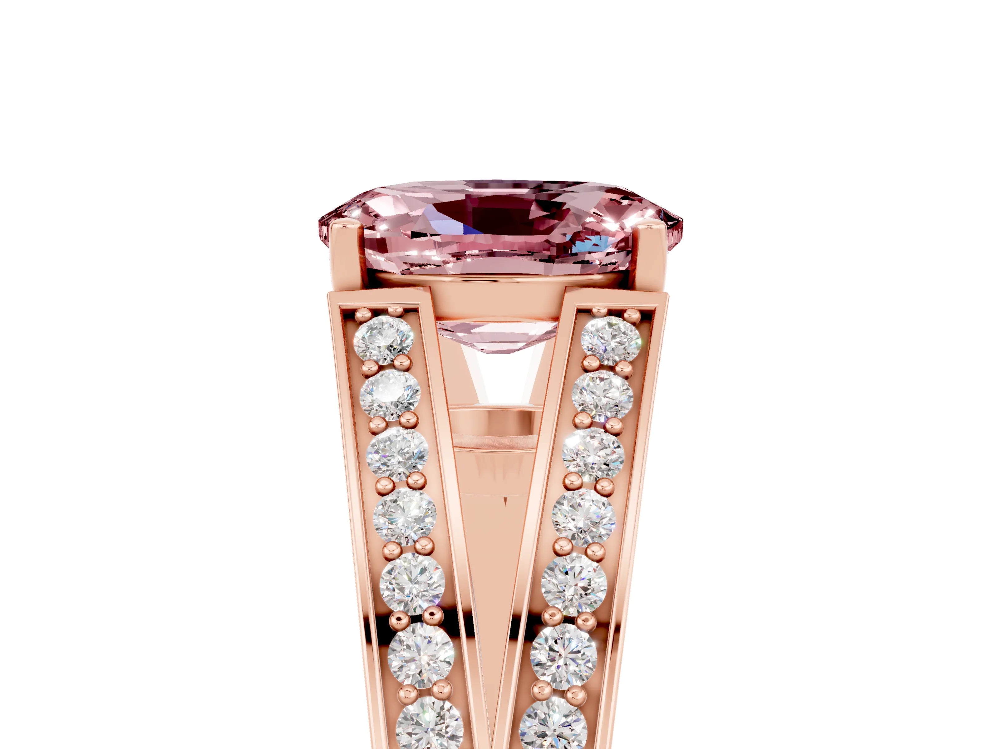 Rose gold Oval Cut Morganite Split Shank Ring with Pavé Band and Four-Prong Setting_5