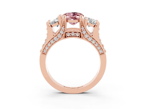 Rose gold Oval Cut Morganite Three-Stone Ring with Channel Set Band and Four-Prong Setting_3