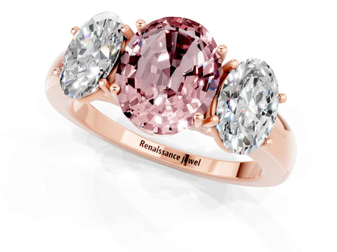 Rose gold Oval Cut Morganite Three-Stone Ring with Four-Prong Setting and Classic Band_1