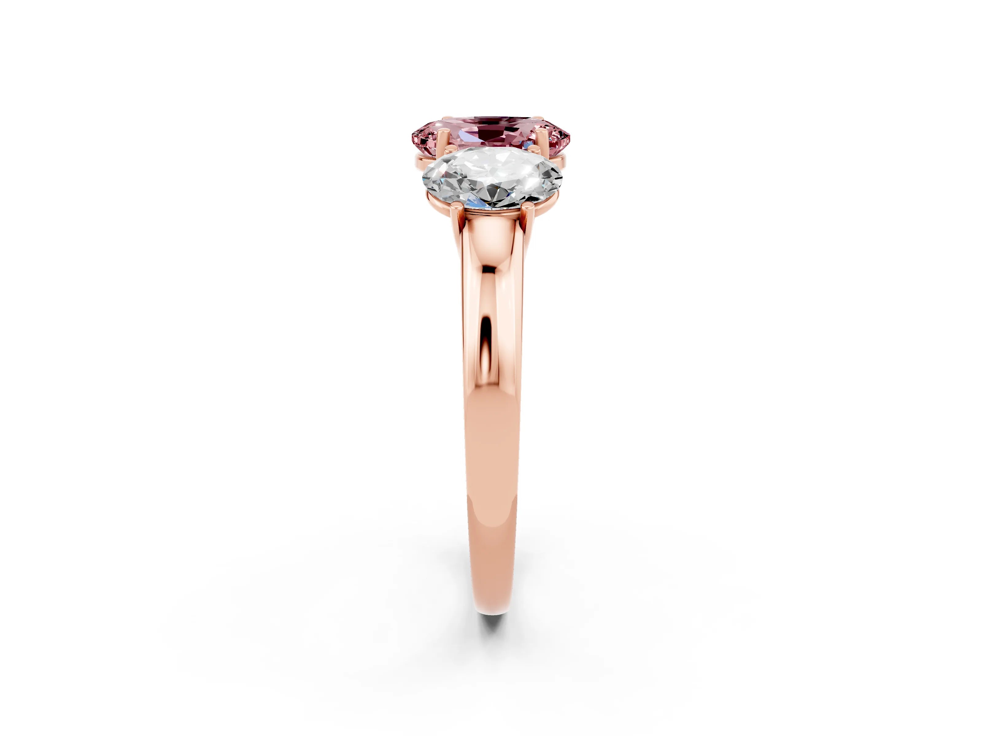 Rose gold Oval Cut Morganite Three-Stone Ring with Four-Prong Setting and Classic Band_2