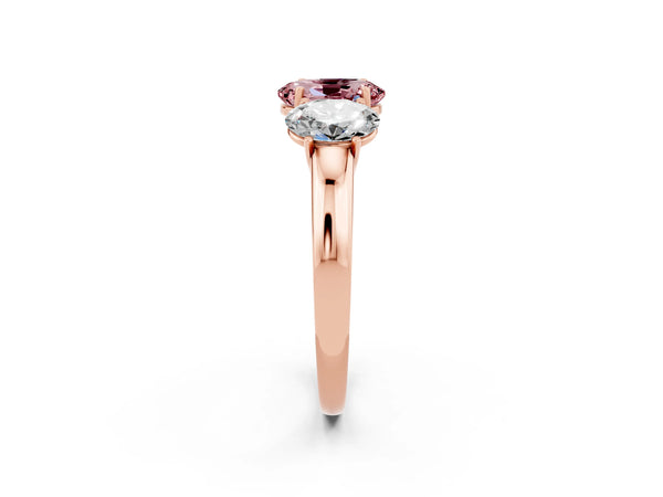 Rose gold Oval Cut Morganite Three-Stone Ring with Four-Prong Setting and Classic Band