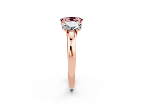 Rose gold Oval Cut Morganite Three-Stone Ring with Four-Prong Setting and Classic Band_2