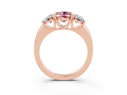Rose gold Oval Cut Morganite Three-Stone Ring with Four-Prong Setting and Classic Band_3