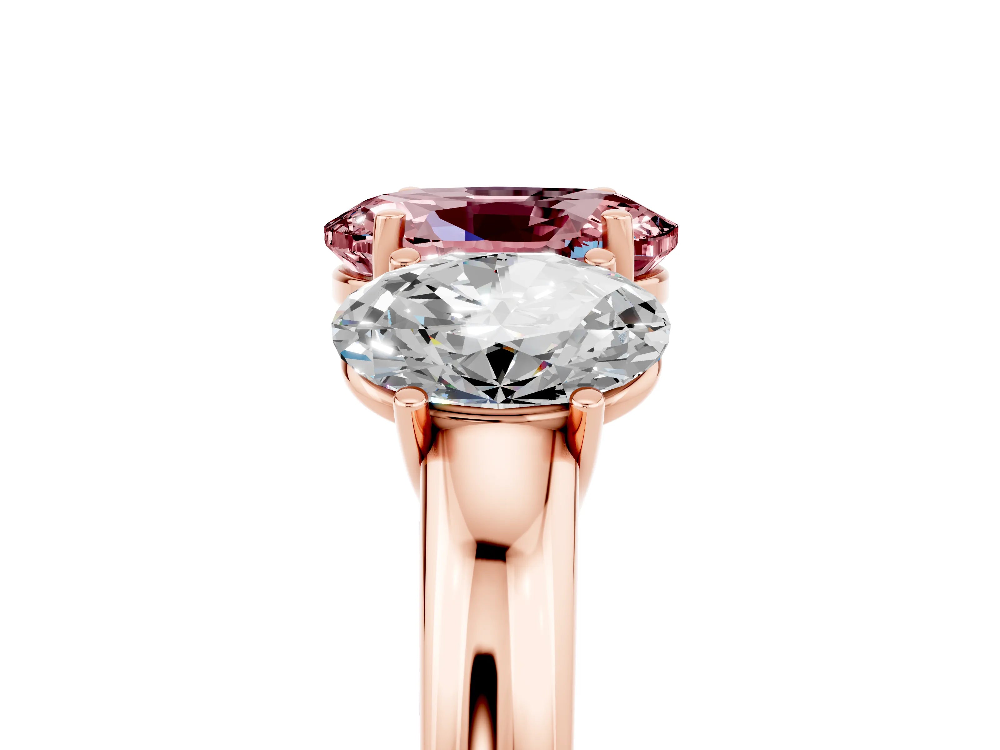 Rose gold Oval Cut Morganite Three-Stone Ring with Four-Prong Setting and Classic Band_4