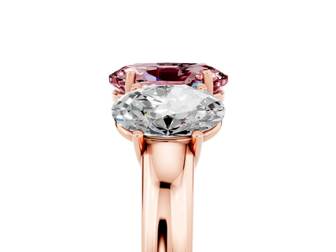 Rose gold Oval Cut Morganite Three-Stone Ring with Four-Prong Setting and Classic Band_4
