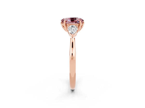 Rose gold Oval Cut Morganite Three-Stone Ring with Pear  Side Stones and Prong Setting