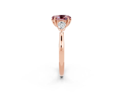 Rose gold Oval Cut Morganite Three-Stone Ring with Pear Side Stones and Four-Prong Setting_14