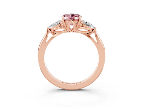 Rose gold Oval Cut Morganite Three-Stone Ring with Pear Side Stones and Four-Prong Setting_15