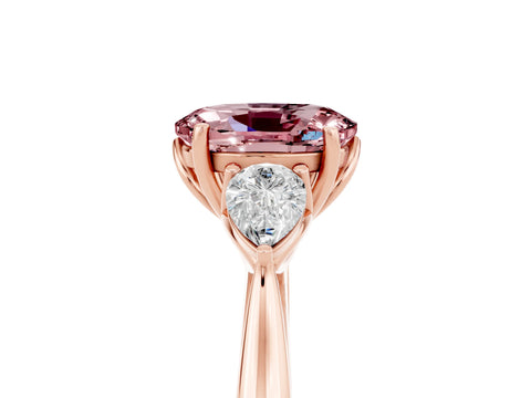 Rose gold Oval Cut Morganite Three-Stone Ring with Pear Side Stones and Four-Prong Setting_17