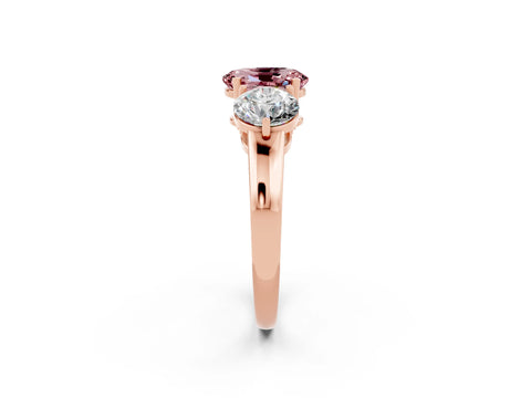 Rose gold Oval Cut Morganite Three-Stone Ring with Prong Setting and Classic Band_2