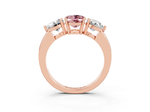 Rose gold Oval Cut Morganite Three-Stone Ring with Prong Setting and Classic Band_3