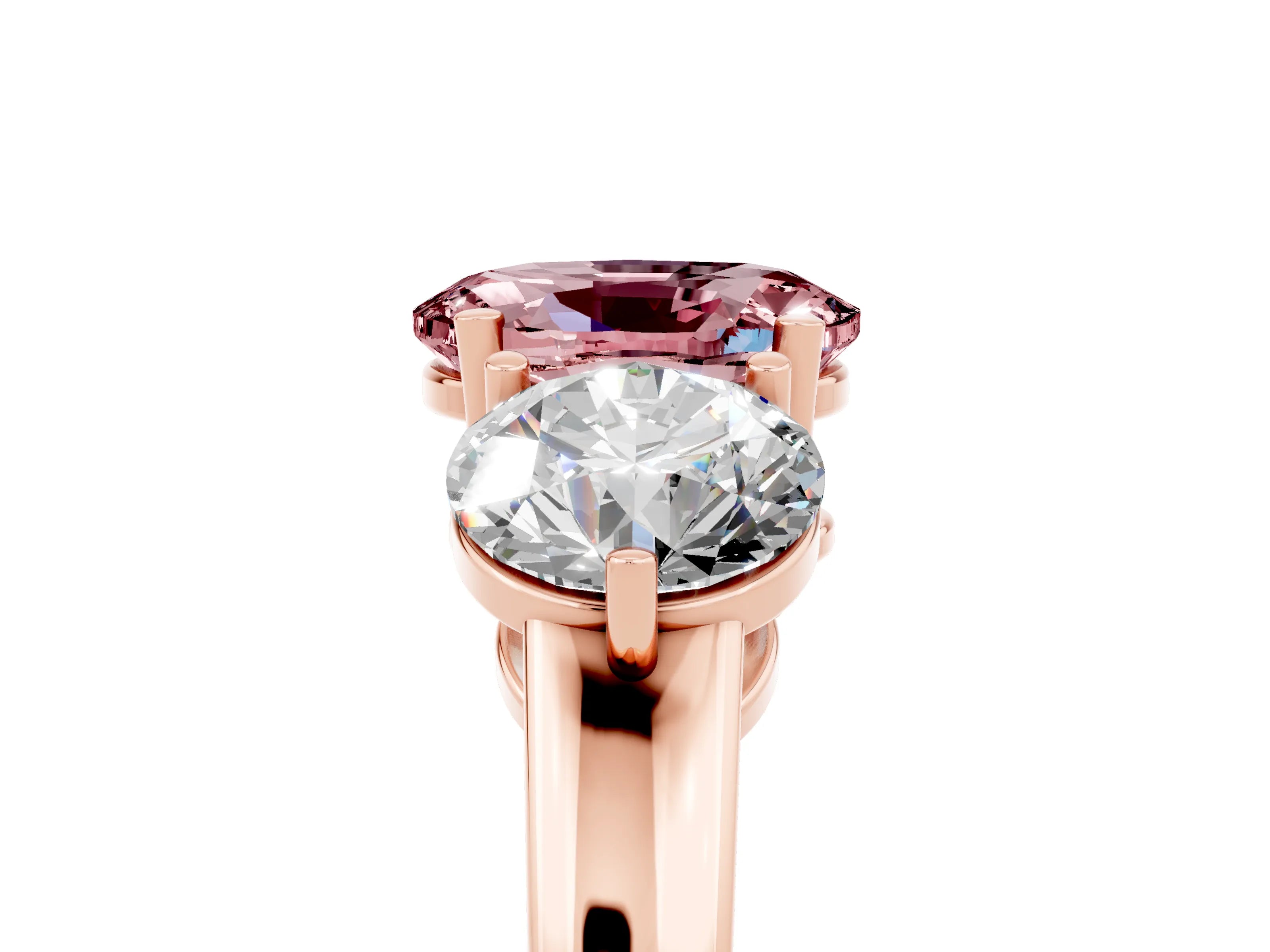 Rose gold Oval Cut Morganite Three-Stone Ring with Prong Setting and Classic Band_5