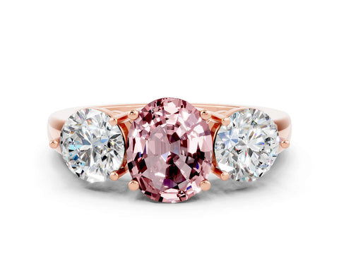 Rose gold Oval Cut Morganite Three-Stone Ring with Prong Setting and Classic Band