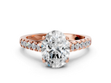 Rose gold Oval Cut Pavé Band Solitaire Ring with Four-Prong Setting_152