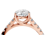 Rose gold Oval Cut Pavé Band Solitaire Ring with Four-Prong Setting_156