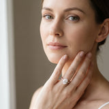 Rose gold Oval Cut Pave Band Milgrain Solitaire Ring_19