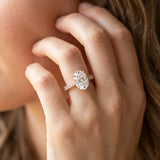 Rose gold Oval Cut Pave Band Milgrain Solitaire Ring_20