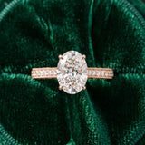 Rose gold Oval Cut Pave Band Milgrain Solitaire Ring_21