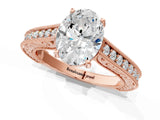 Rose gold Oval Cut Pave Band Milgrain Solitaire Ring_7