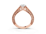 Rose gold Oval Cut Pave Band Milgrain Solitaire Ring_9