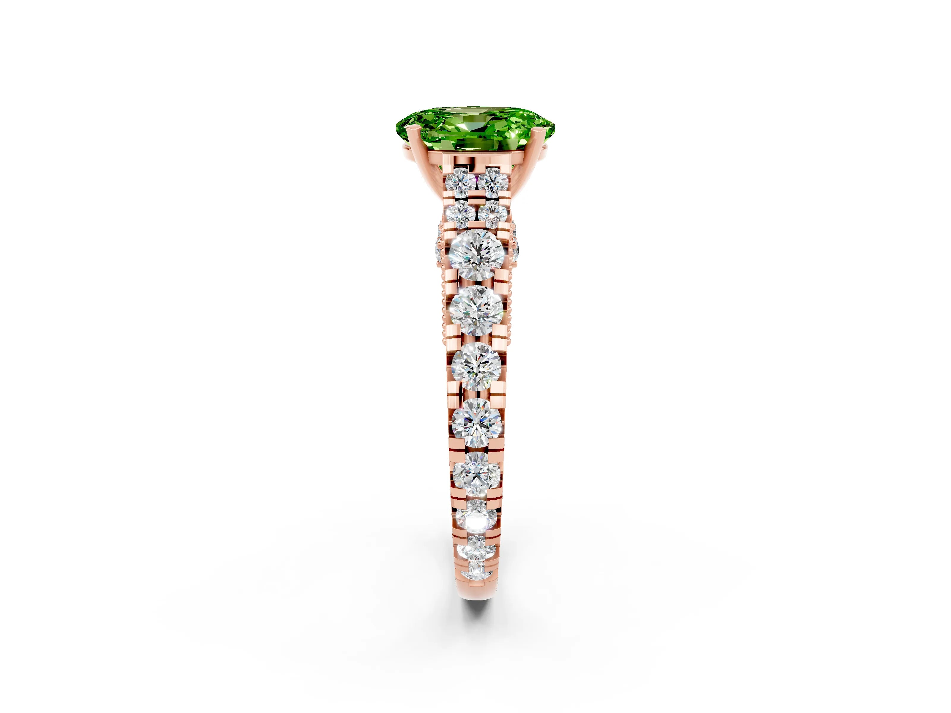 Rose gold Oval Cut Peridot Classic Solitaire Ring with Pavé Band and Four-Prong Setting_2