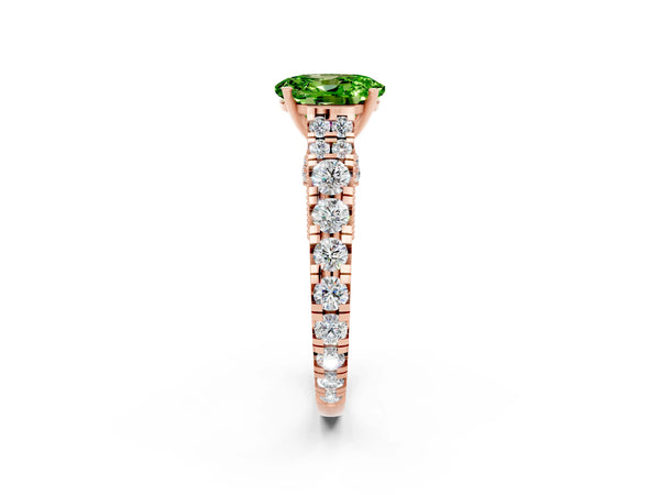 Rose gold Oval Cut Peridot Classic Solitaire Ring with Pavé Band and Four-Prong Setting