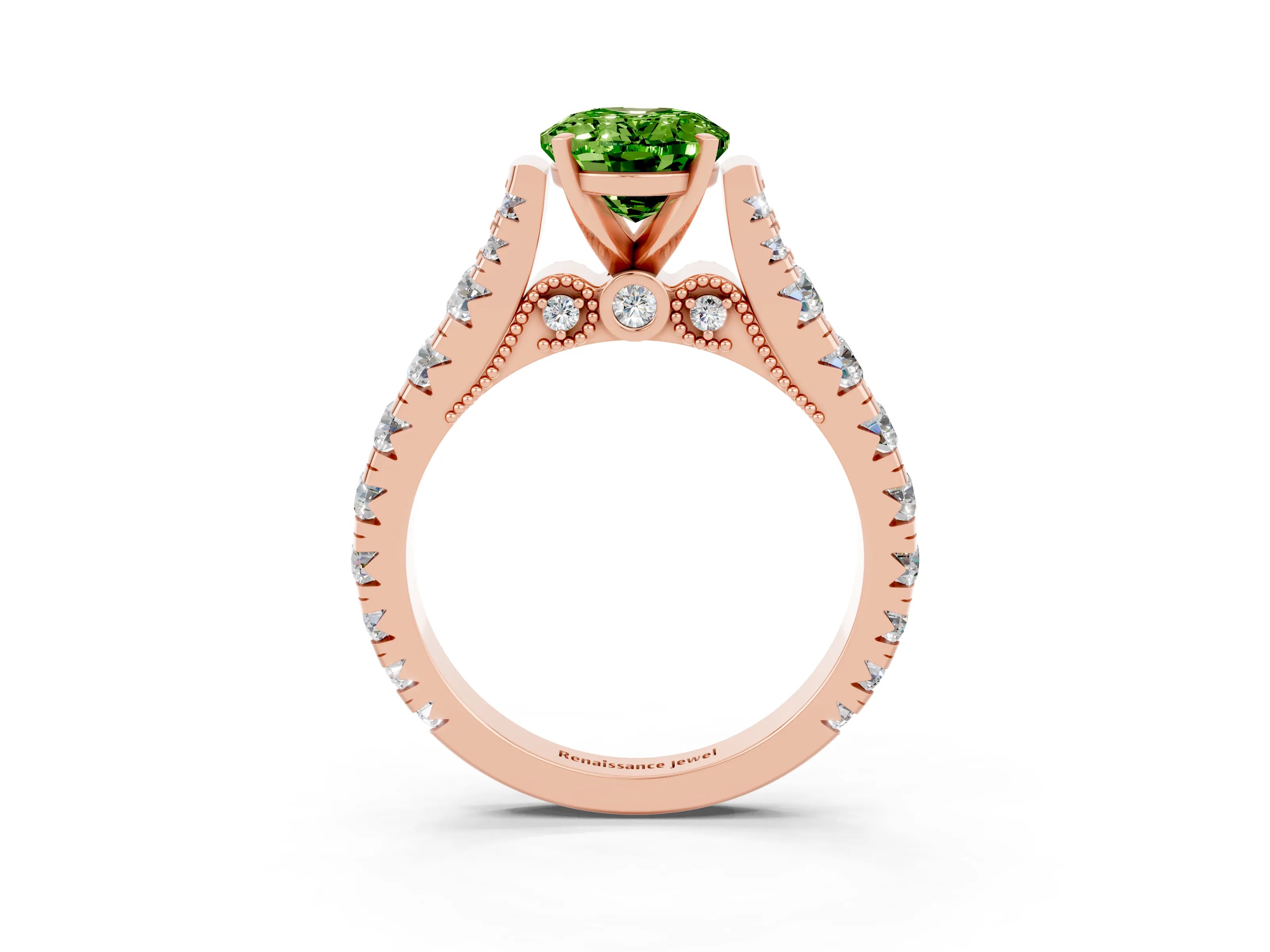 Rose gold Oval Cut Peridot Classic Solitaire Ring with Pavé Band and Four-Prong Setting_3