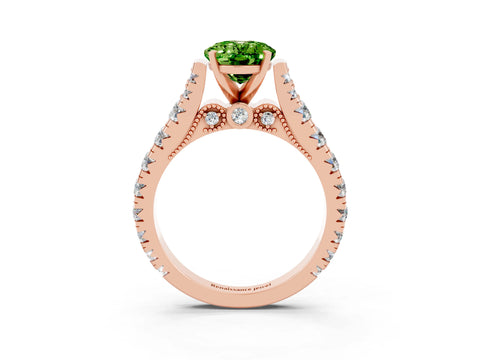 Rose gold Oval Cut Peridot Classic Solitaire Ring with Pavé Band and Four-Prong Setting_3
