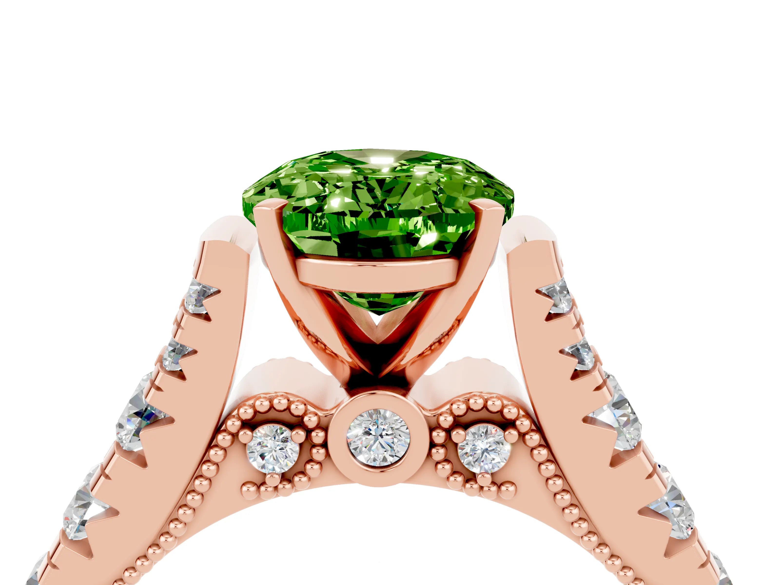 Rose gold Oval Cut Peridot Classic Solitaire Ring with Pavé Band and Four-Prong Setting_4