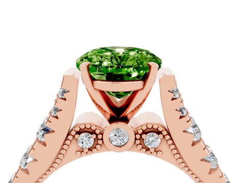 Rose gold Oval Cut Peridot Classic Solitaire Ring with Pavé Band and Four-Prong Setting_4