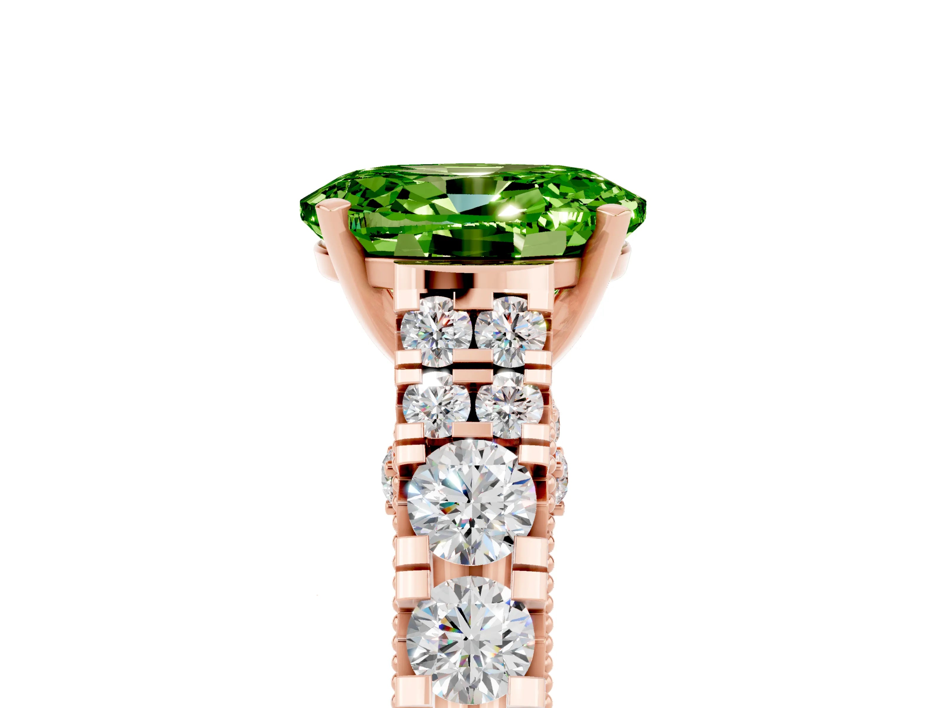 Rose gold Oval Cut Peridot Classic Solitaire Ring with Pavé Band and Four-Prong Setting_5