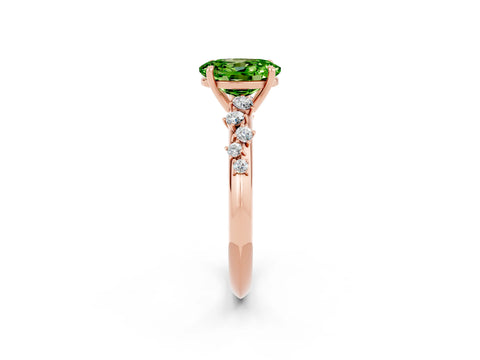 Rose gold Oval Cut Peridot Cluster Side Stone Solitaire Ring with Prong Setting_26